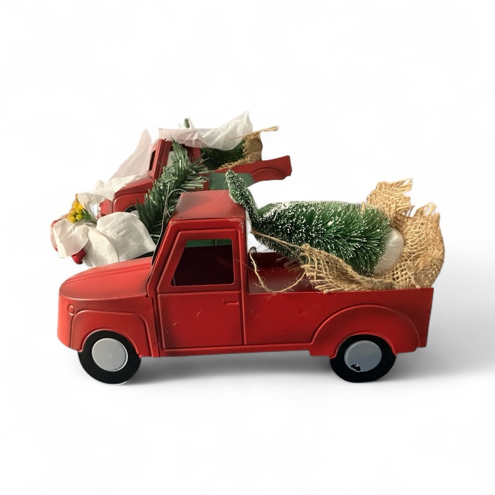 Red Truck with Christmas Tree Decor